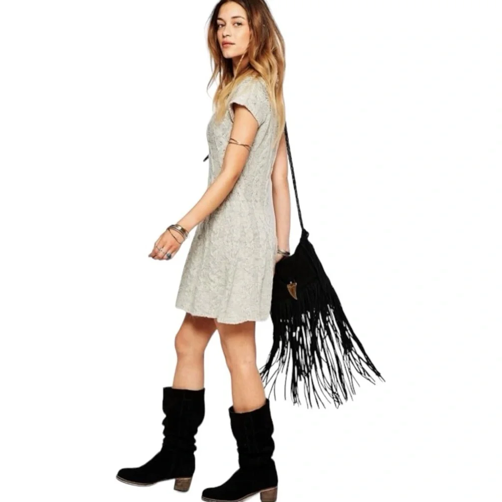 Free People Nordic Sweater Dress Mini Gray Sparkle Short Sleeve Y2K Size‎ M